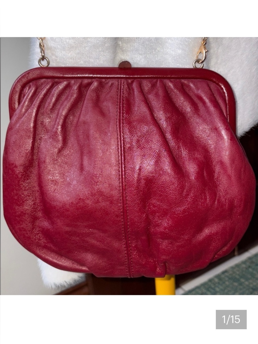 Italian Leather inside & out  Kisslock mini Bag  clutch  Crossbody bag burgundy